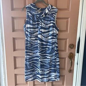 Lungo L’arno Blue and White Linen Zebra Print Sleeveless Dress
